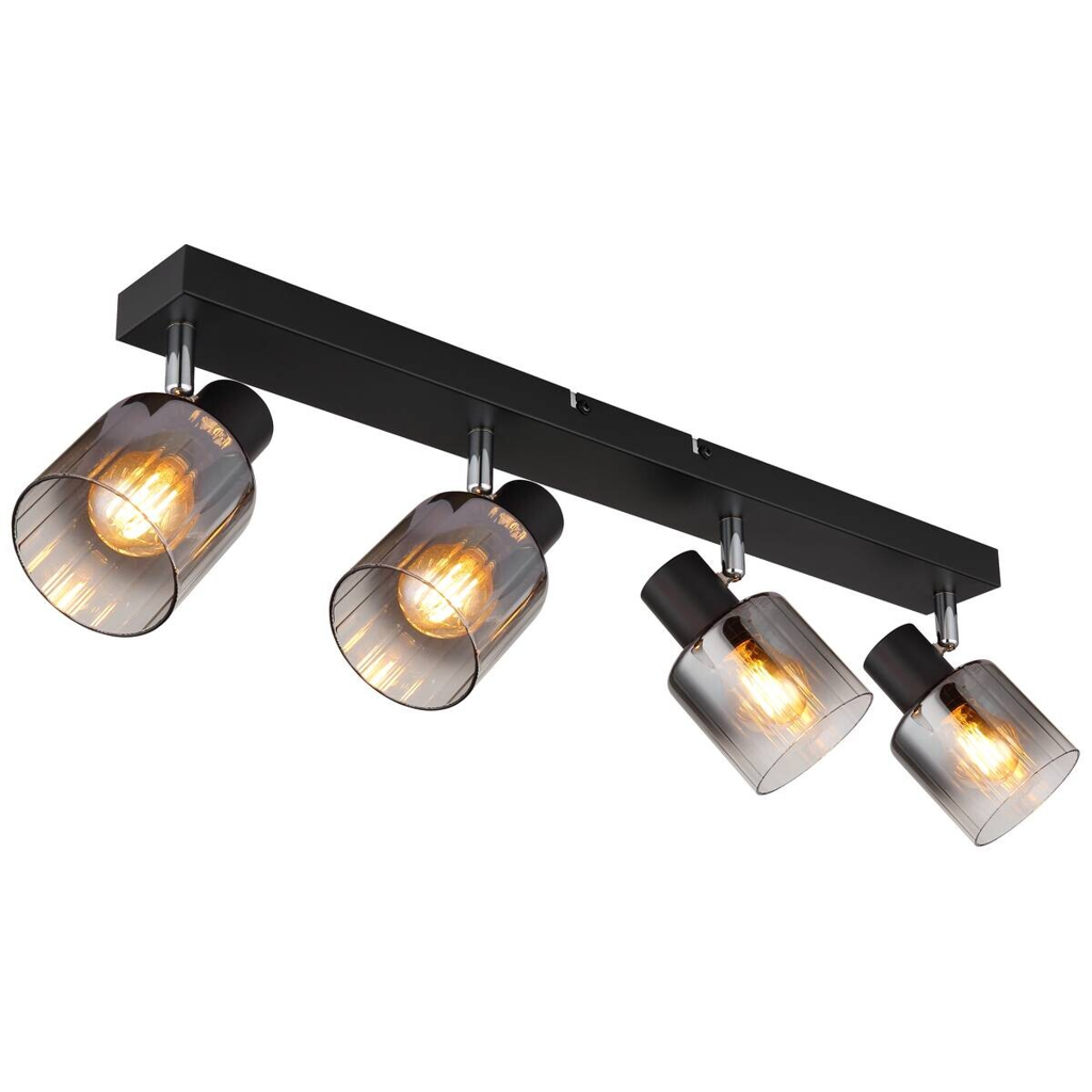 GLOBO Spot Jack Rauch schwarz klar Metall Glas B/H/L: ca. 56x13,5x8 cm E14 4 Brennstellen