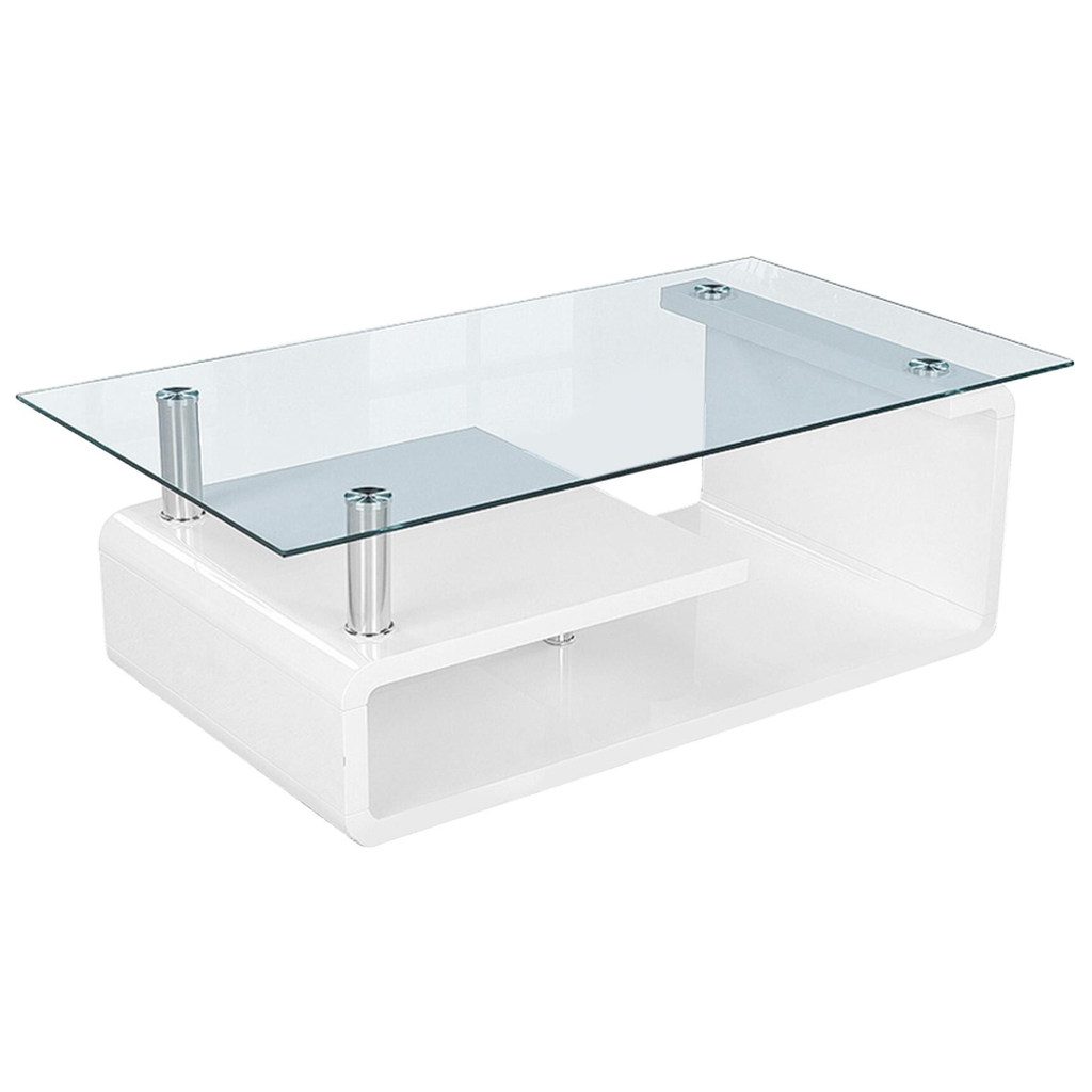 Glascouchtisch Emil glasklar weiß Hochglanz lackiert B/H/T: ca. 110x40x65 cm