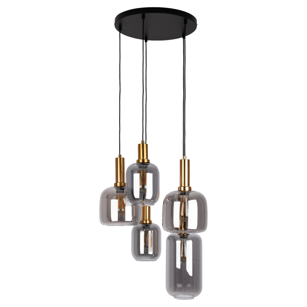 Näve Leuchten Pendelleuchte 7095822 schwarz Metall Glas T/D: ca. 150x55 cm E27 5 Brennstellen
