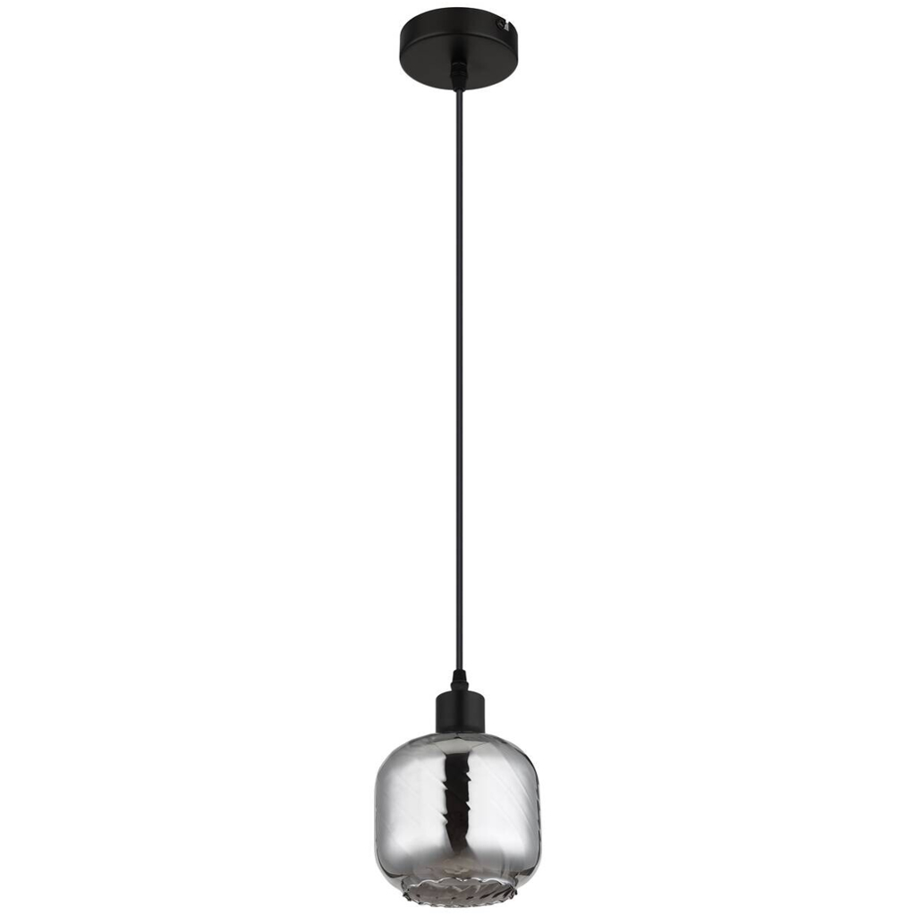 GLOBO Pendelleuchte Rauch mattschwarz Metall Glas H/D: ca. 120x14 cm E27 1 Brennstellen