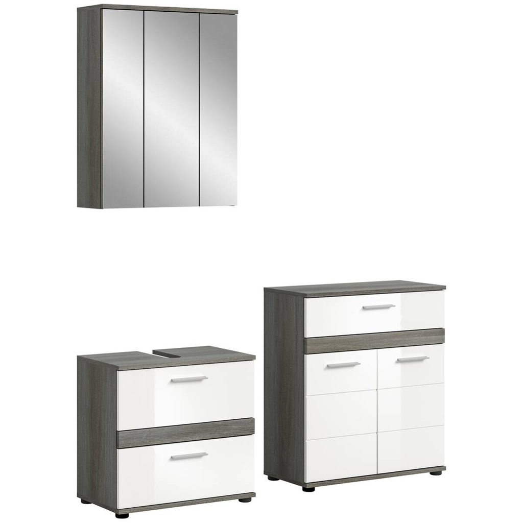 Badezimmer-Set BLAKE Rauchsilber Nachbildung weiß Hochglanz B/H/T: ca. 146x191x34 cm