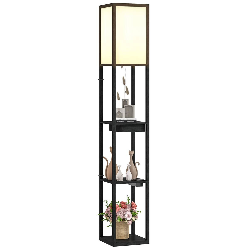 HOMCOM Stehleuchte schwarz weiß Holz MDF B/H/L: ca. 26x159x26 cm E27 1 Brennstellen