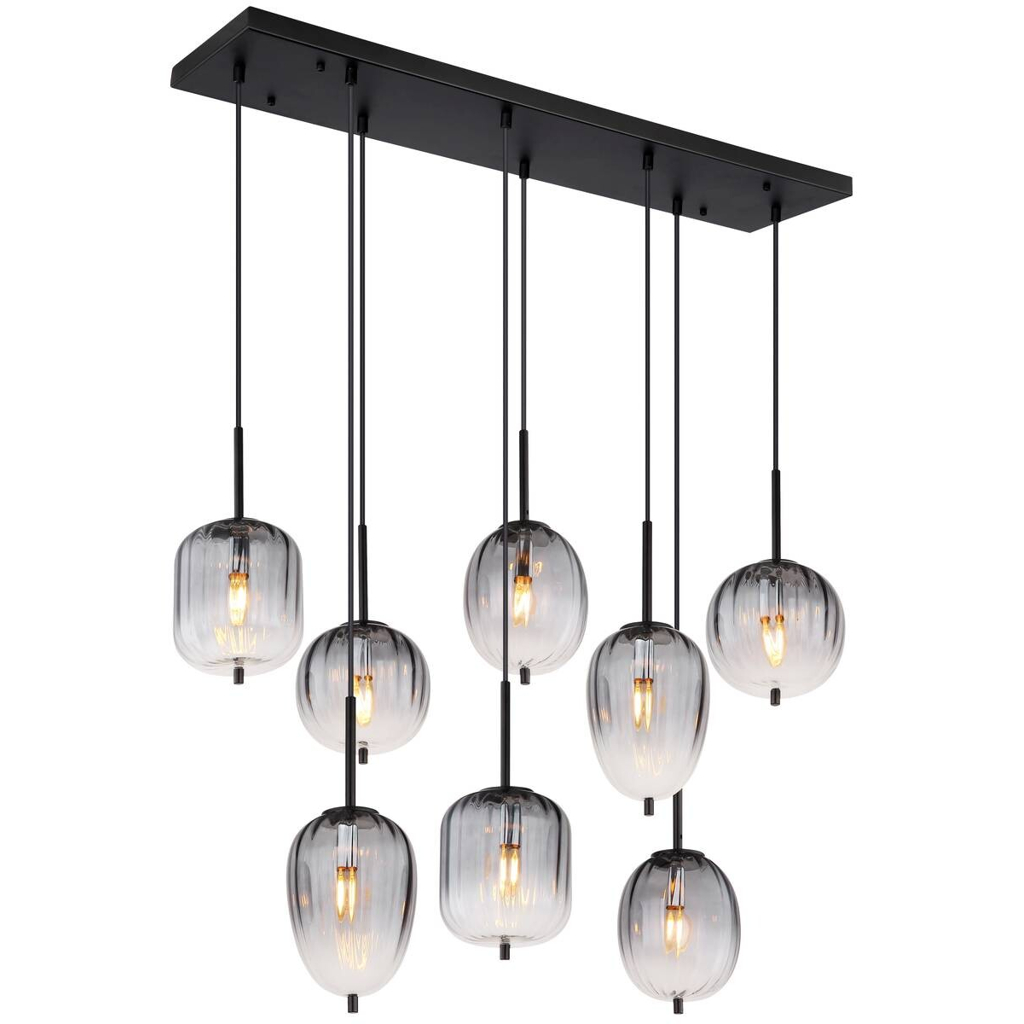 GLOBO Pendelleuchte mattschwarz Glas Metall B/H/T: ca. 32,5x120x102,5 cm 8 Brennstellen