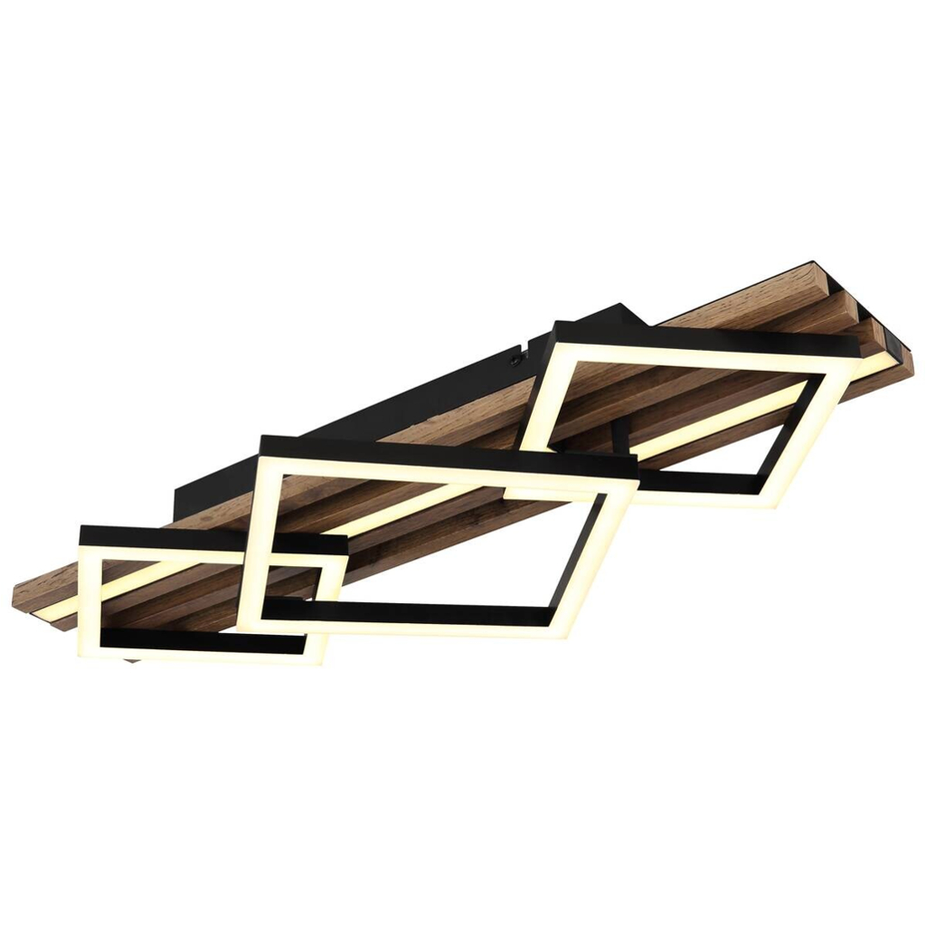 GLOBO LED-Deckenleuchte OBRIEN 67344D2 Opal mattschwarz MDF Kunststoff Metall B/H/L: ca. 61x9,5x31 cm 1 Brennstellen