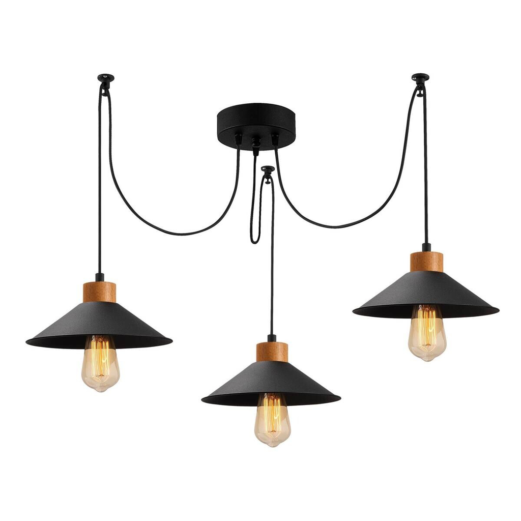 Opviq Pendelleuchte Manavgat schwarz Holz B/H/T/L/D: ca. 114x100x114x114x114 cm E27 3 Brennstellen
