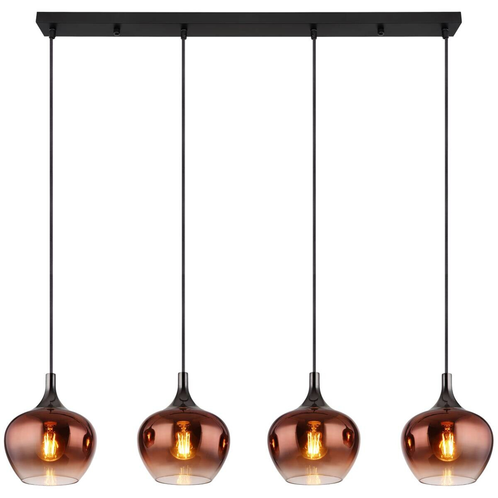 Pendelleuchte Maxy schwarz Metall Glas B/H/L: ca. 18x120x100 cm E27 4 Brennstellen