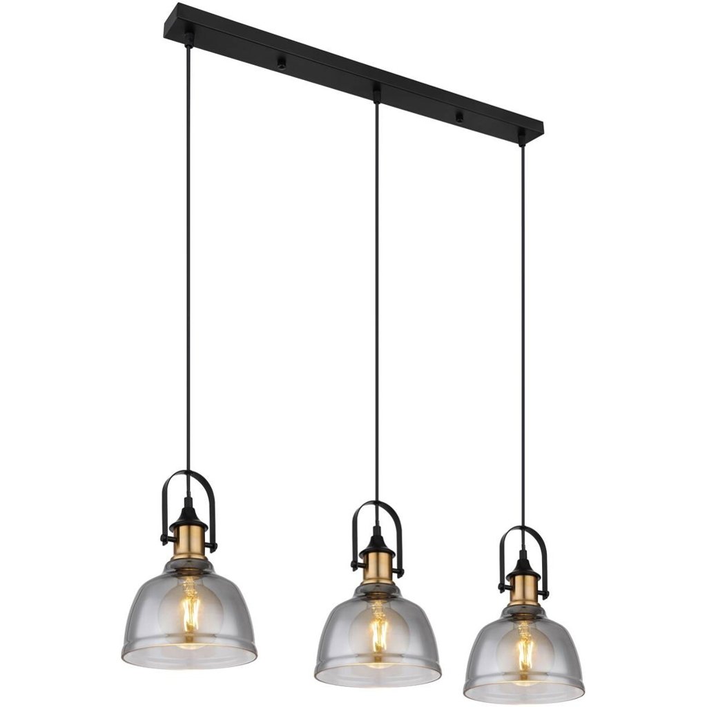 GLOBO Pendelleuchte DOROTHEA 15558-3H mattschwarz Metall Rauchglas B/H/T: ca. 83,5x120x20 cm