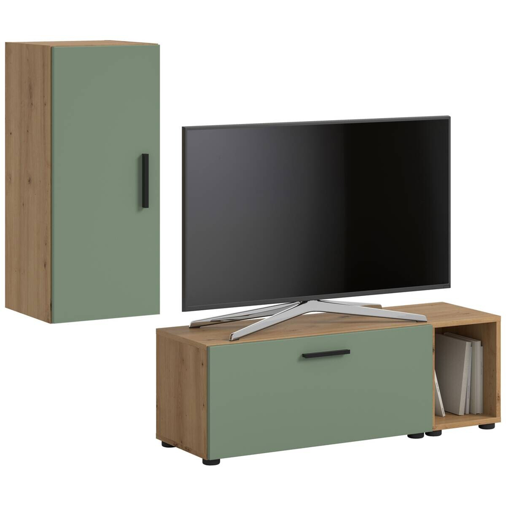 Wohnwand-Set TheOne Eiche Artisan Nachbildung grün B/H/T: ca. 75x32x34 cm