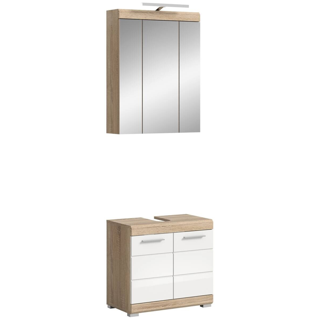Badezimmer-Set Lambada Eiche Sonoma Nachbildung weiß Hochglanz B/H/T: ca. 60x191x34 cm