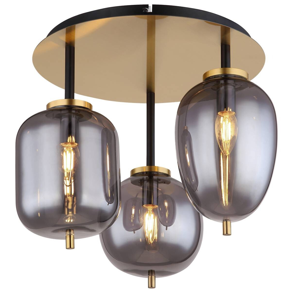 GLOBO Deckenleuchte Blacky messing Metall Glas H/D: ca. 36x46 cm 3 Brennstellen