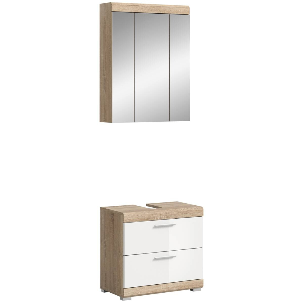 Badezimmer-Set Lambada Eiche Sonoma Nachbildung weiß Hochglanz B/H/T: ca. 60x191x37 cm