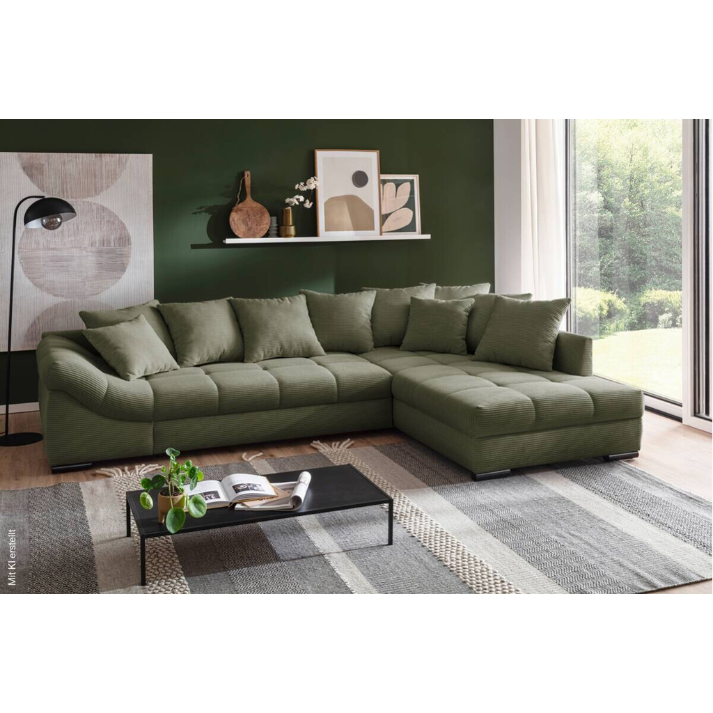 Ecksofa mit Bettfunktion grün Microfaser B/H/T: ca. 303x88x202 cm