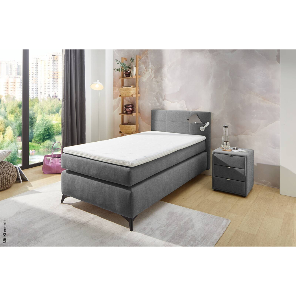 Boxspringbett grau Liegefläche B/L: ca. 100x200 cm