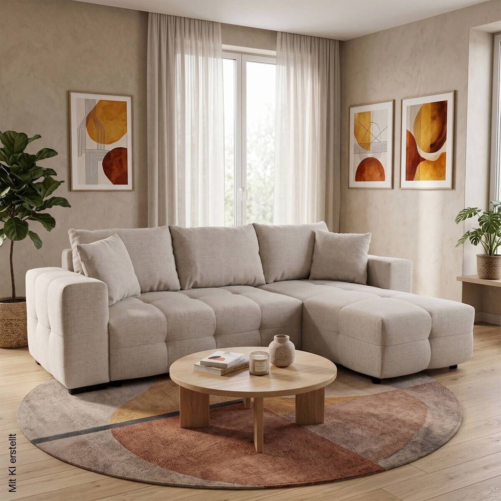 Ecksofa mit Bettfunktion und Bettkasten hellgrau Webstoff B/H/T: ca. 247x83x162 cm