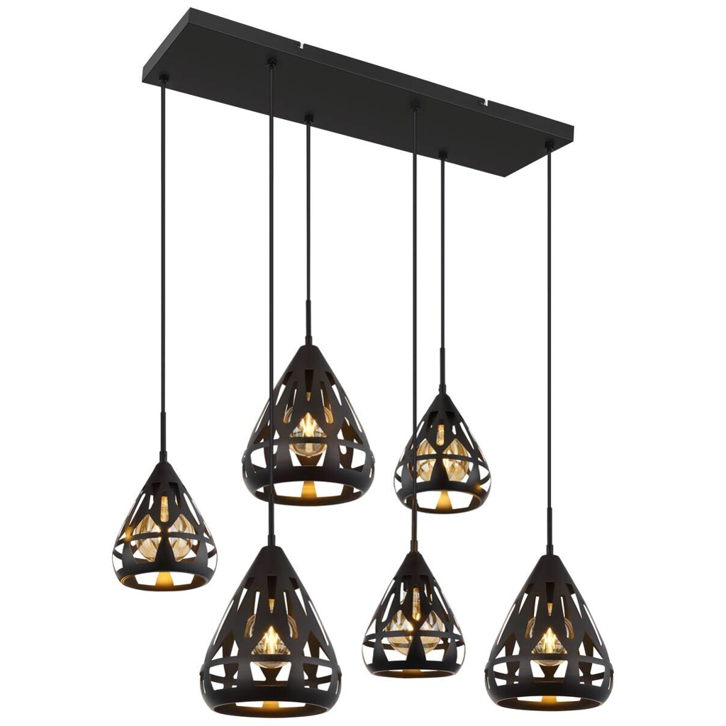 GLOBO Pendelleuchte schwarz Metall B/H/T: ca. 43x120x90 cm E27 6 Brennstellen
