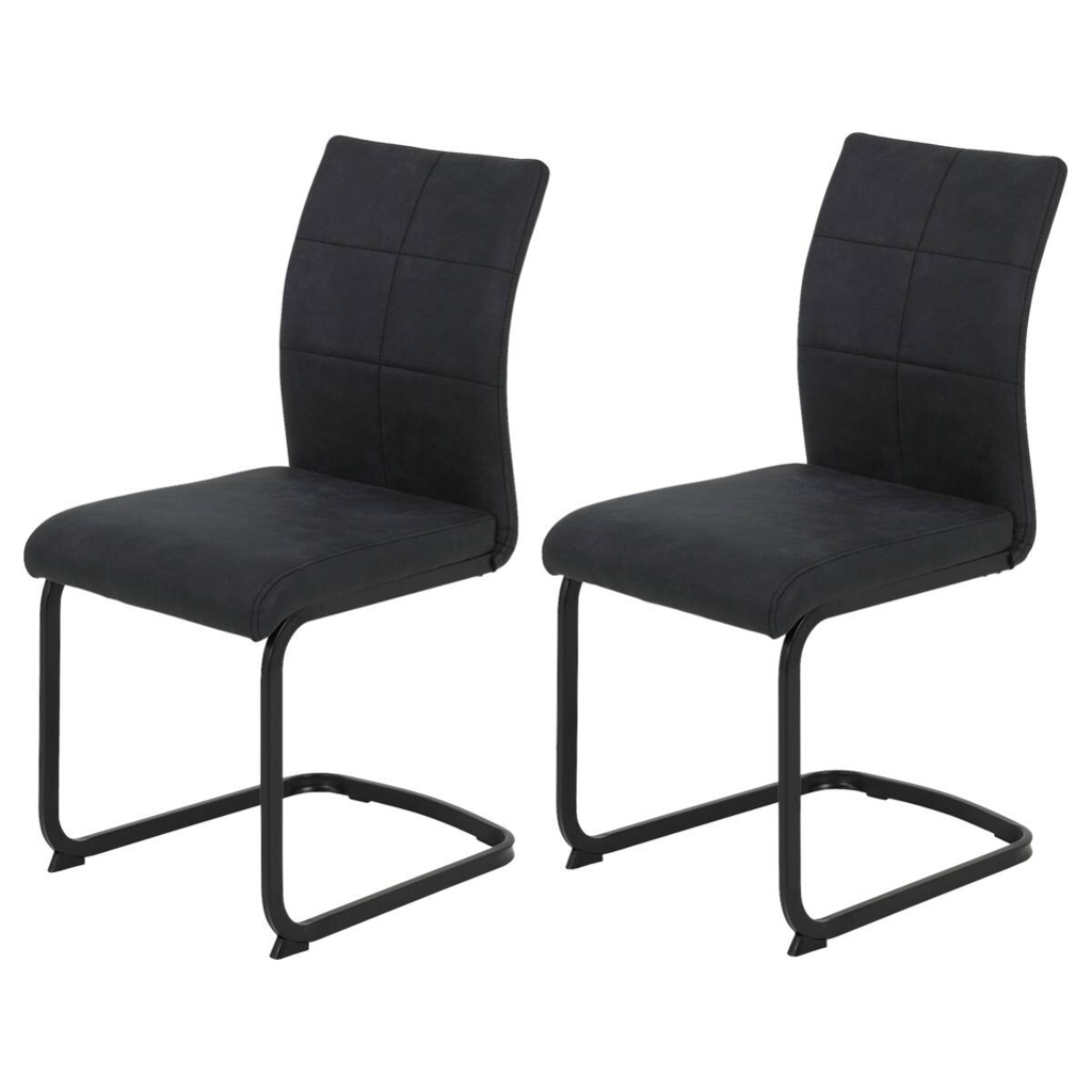 Stuhl 2er Set PIA anthrazit Vintage schwarz Microfaser Metall B/H/T: ca. 42x89x59 cm