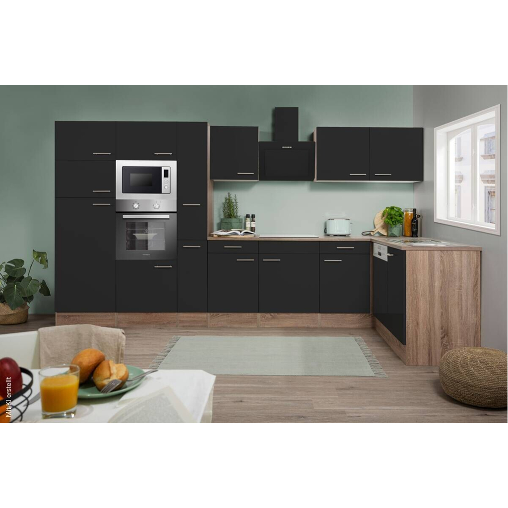 Respekta Winkelküche KBL370EYSMISGKE schwarz B/H/T: ca. 370x205x172 cm