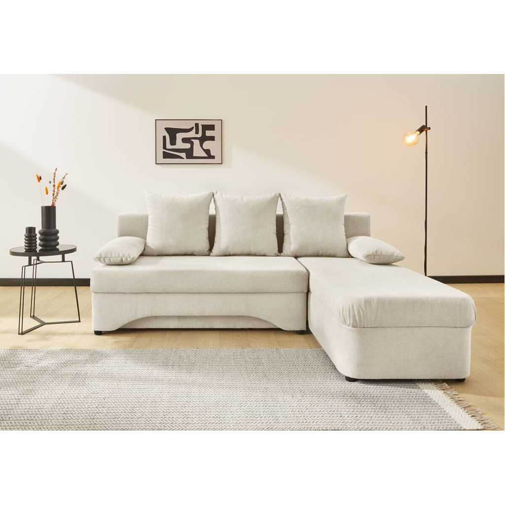 Ecksofa mit Bettfunktion und Bettkasten creme Microfaser B/H/T: ca. 191x70x142 cm