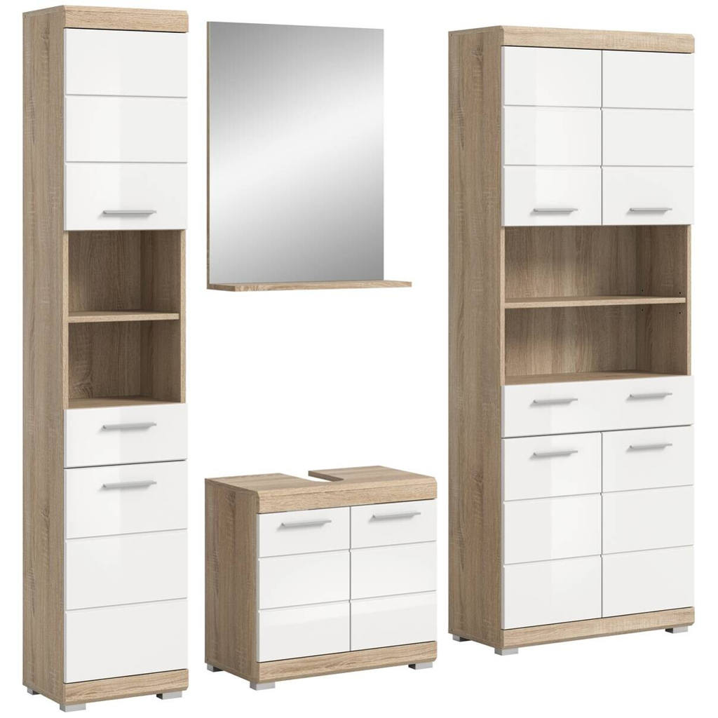 Badezimmer-Set Lambada Eiche Sonoma Nachbildung weiß Hochglanz B/H/T: ca. 186x191x34 cm