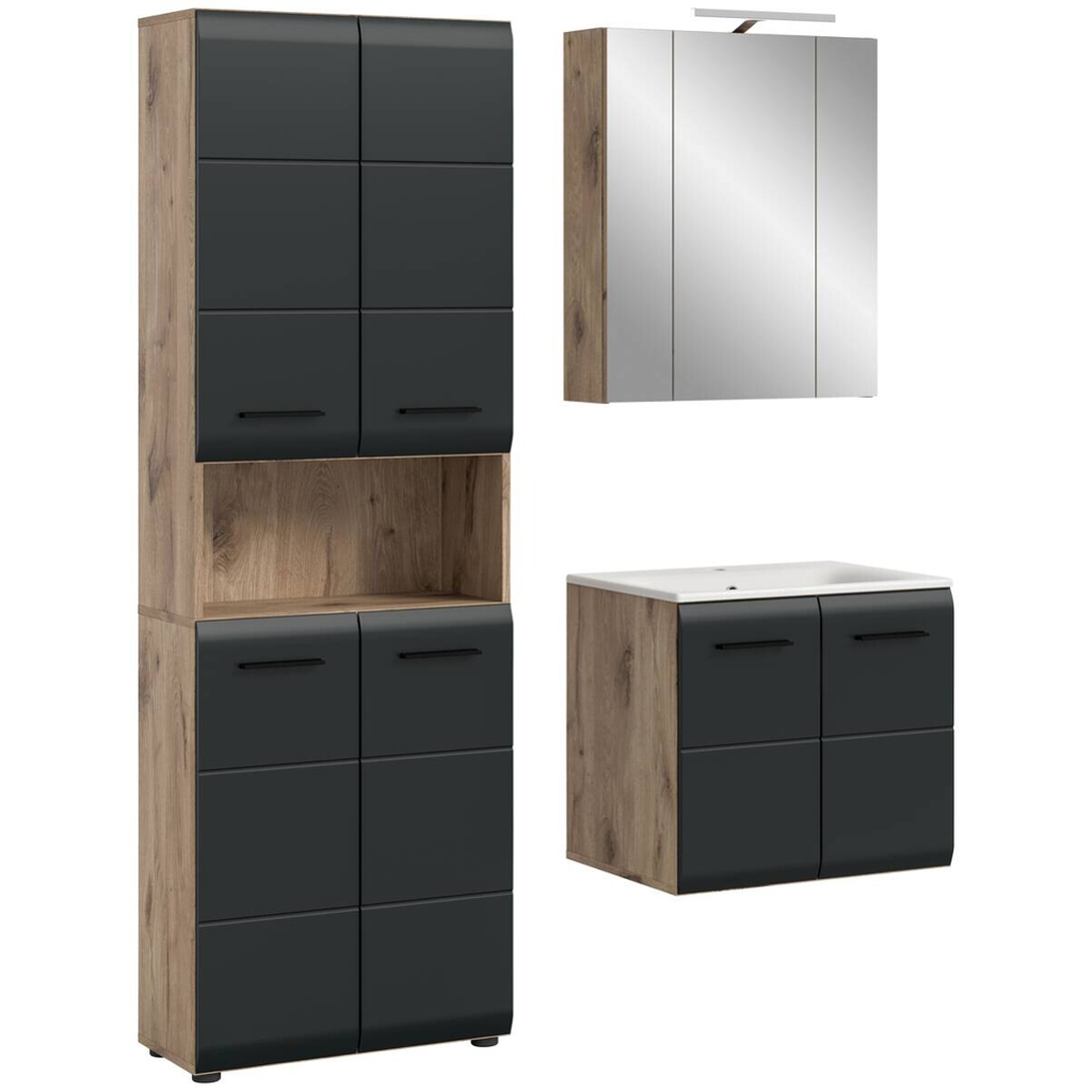 Badezimmer-Set Ice Nox Oak Nachbildung schwarz matt B/H/T: ca. 135x185x46 cm