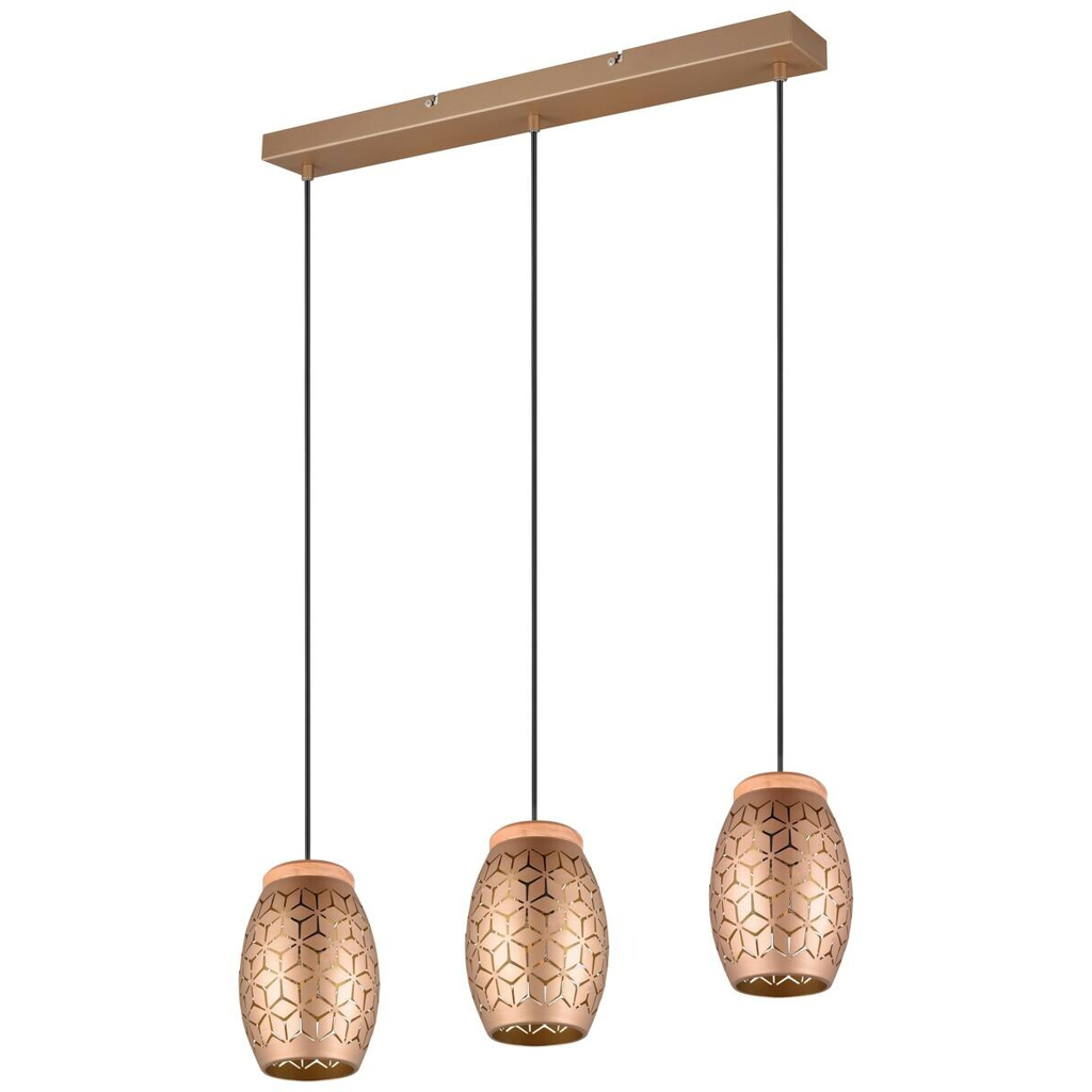 Reality Pendelleuchte Bidar gold Metall Holz B/H/L/D: ca. 71x150x15x15 cm E27 3 Brennstellen