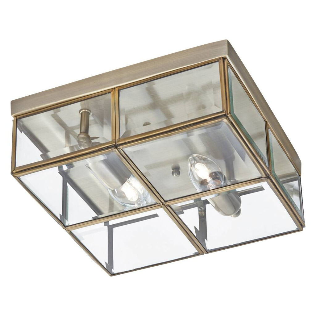 Searchlight Deckenleuchte Pisa messing transparent Stahl Glas B/H/L: ca. 25x10x25 cm E14 2 Brennstellen