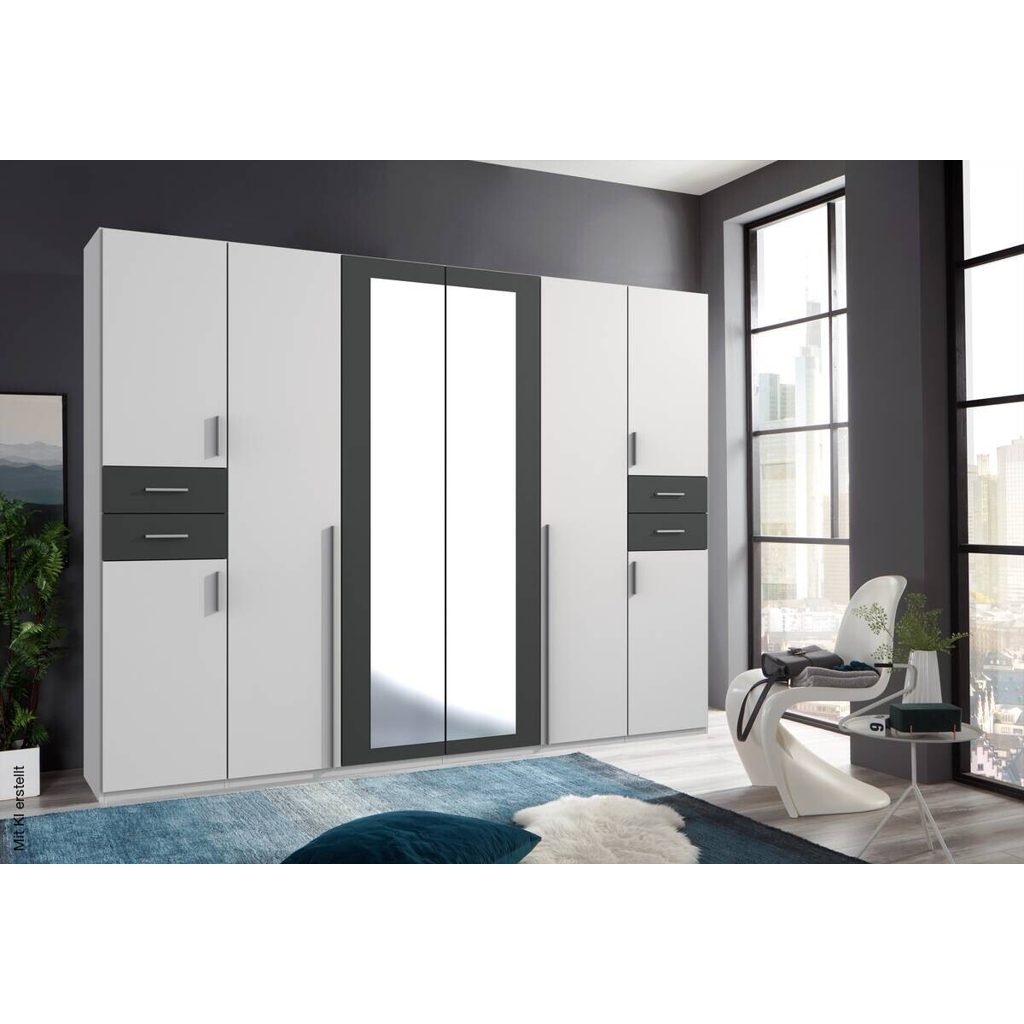 Kleiderschrank Vegas weiß Graphit B/H/T: ca. 270x208x58 cm