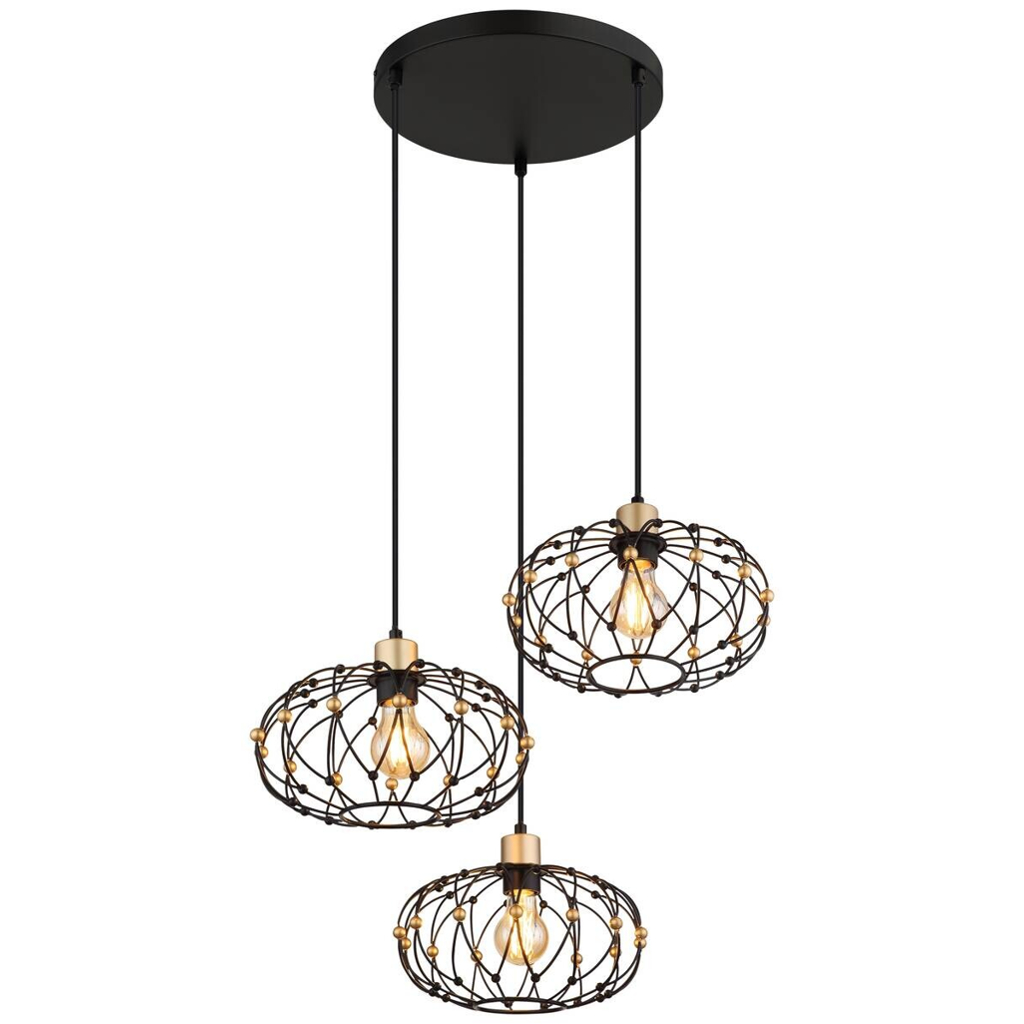 GLOBO Pendelleuchte mattschwarz Metall H/D: ca. 150x54,9 cm E27 3 Brennstellen