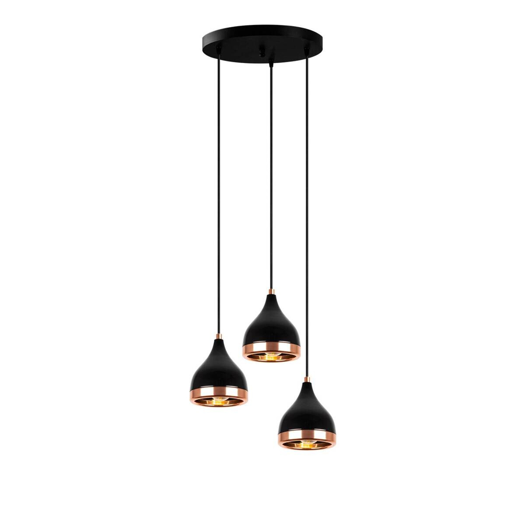 Opviq Pendelleuchte Yildo-7036 Kupfer schwarz Metall B/H/T/L/D: ca. 38x111x38x38x38 cm E27 3 Brennstellen