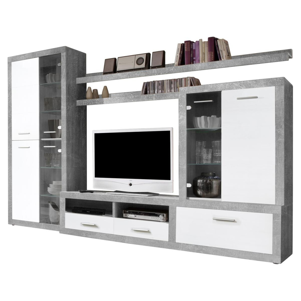 Wohnwand CanCan Beton Optik weiß B/H/T: ca. 285x195x40 cm
