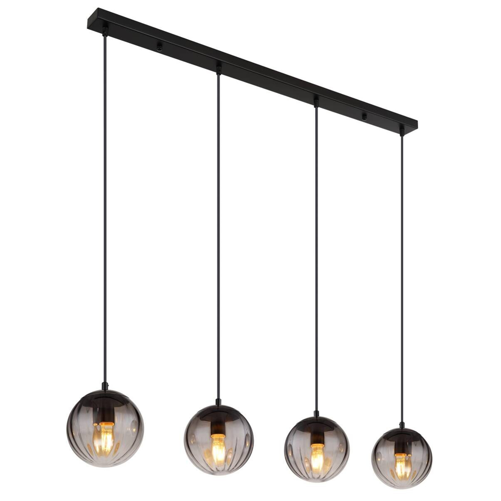 GLOBO Pendelleuchte schwarz klar Metall B/H/T: ca. 17x120x104 cm E27 4 Brennstellen