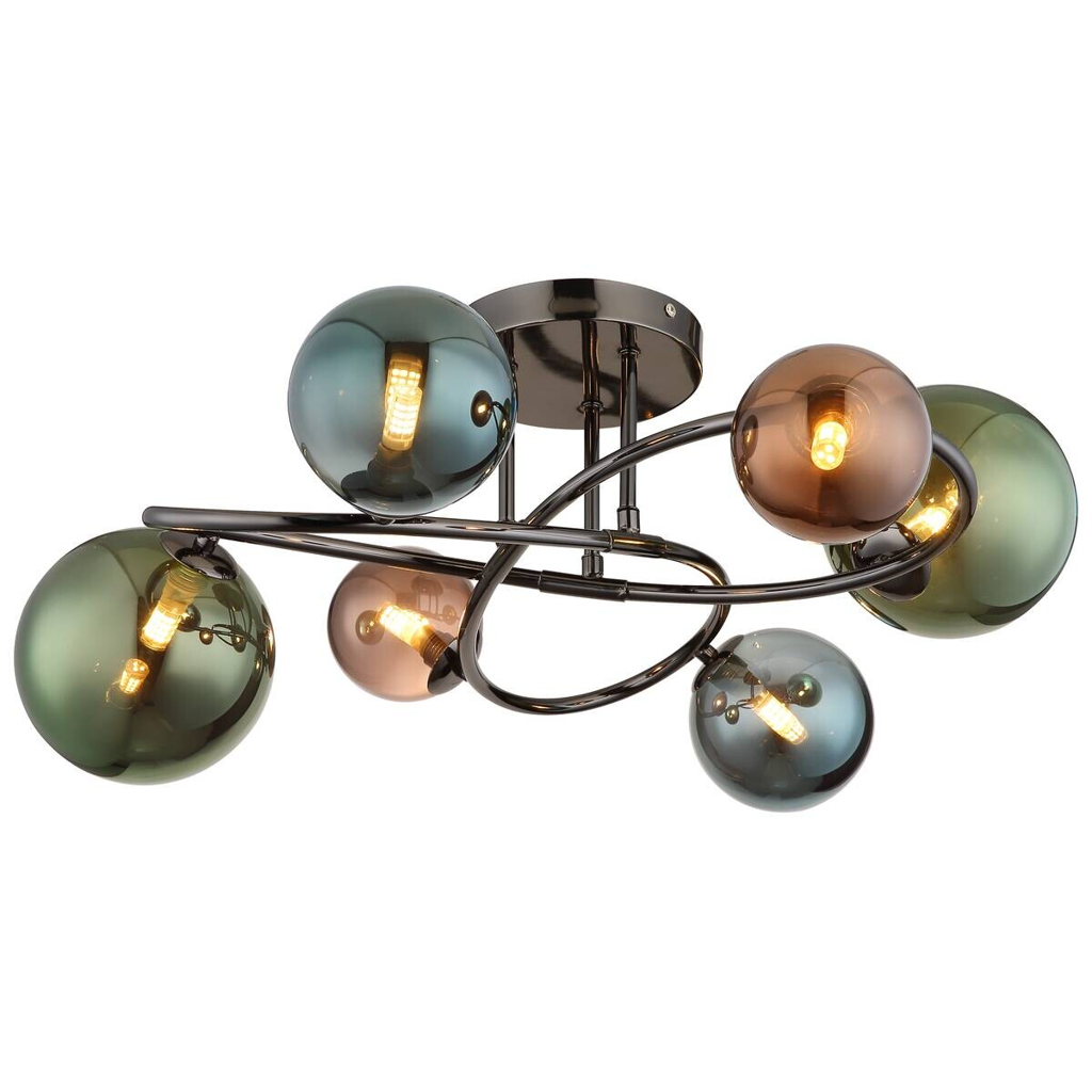 GLOBO Deckenleuchte Riha grau bronze Glas Metall H/D: ca. 25x65 cm 6 Brennstellen