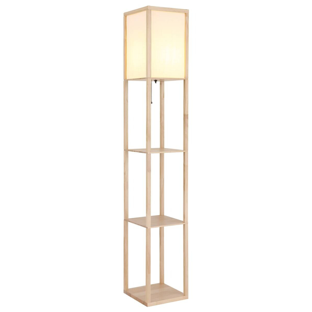 GLOBO Stehlampe hellbraun weiß Textil PVC Holz B/H/L: ca. 26x159x26 cm E27 1 Brennstellen