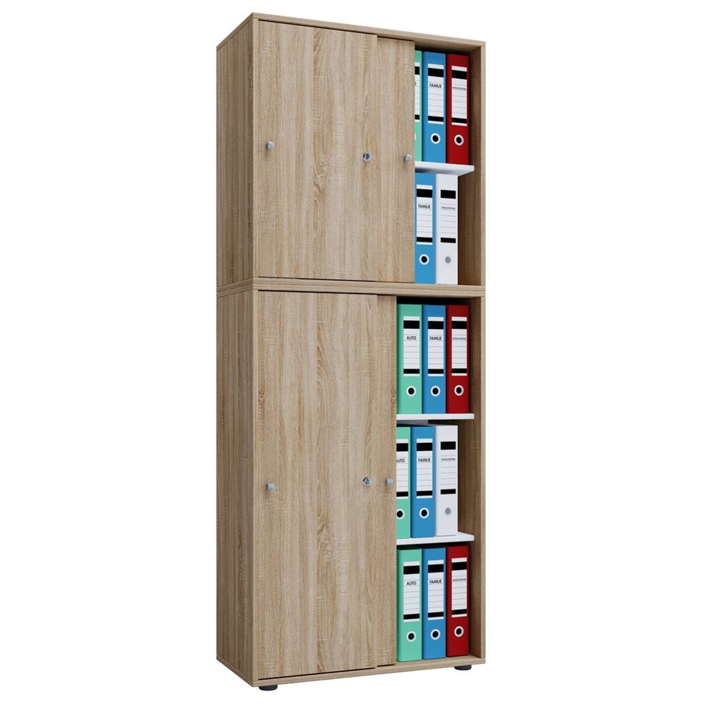 Büroschrank Lona XXL mit Schiebetüren Eiche Sonoma Nachbildung weiß B/H/T: ca. 70x184x37 cm