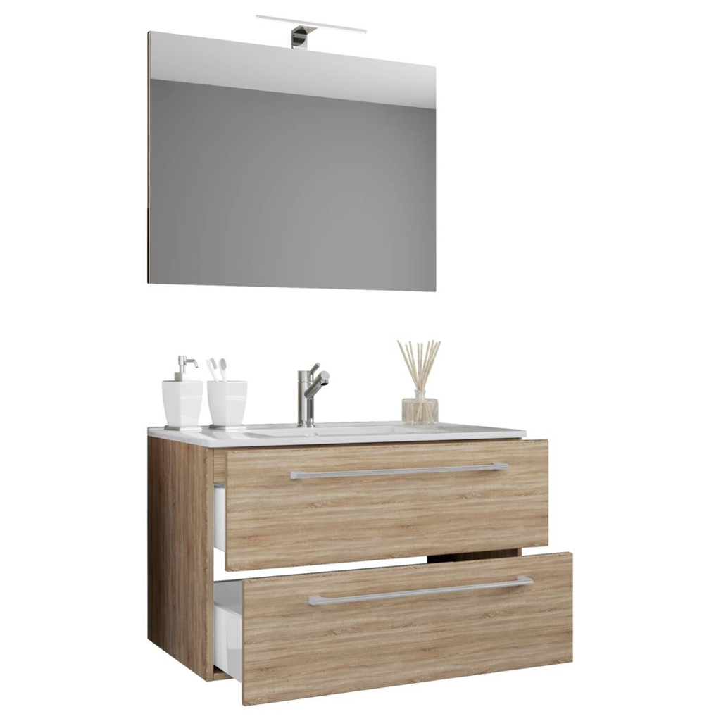 Waschplatz 3tlg-Badinos weiß Eiche Sonoma Nachbildung B/H/T: ca. 80x50x46 cm