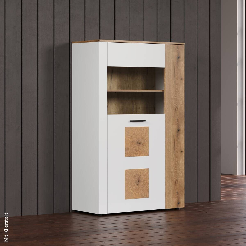 Vitrine Vitoria weiß Eiche Evoke Coast Nachbildung B/H/T: ca. 90x146x42 cm