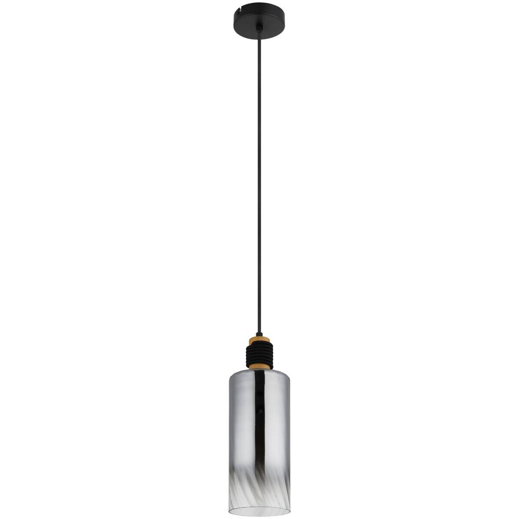 GLOBO Pendelleuchte mattschwarz braun Rauch Metall Holz Glas H/D: ca. 150x12 cm E27 1 Brennstellen