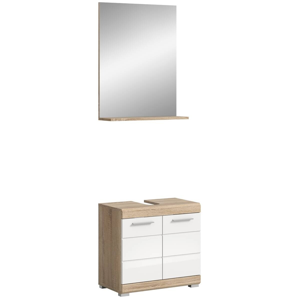 Badezimmer-Set Lambada Eiche Sonoma Nachbildung weiß Hochglanz B/H/T: ca. 60x191x34 cm