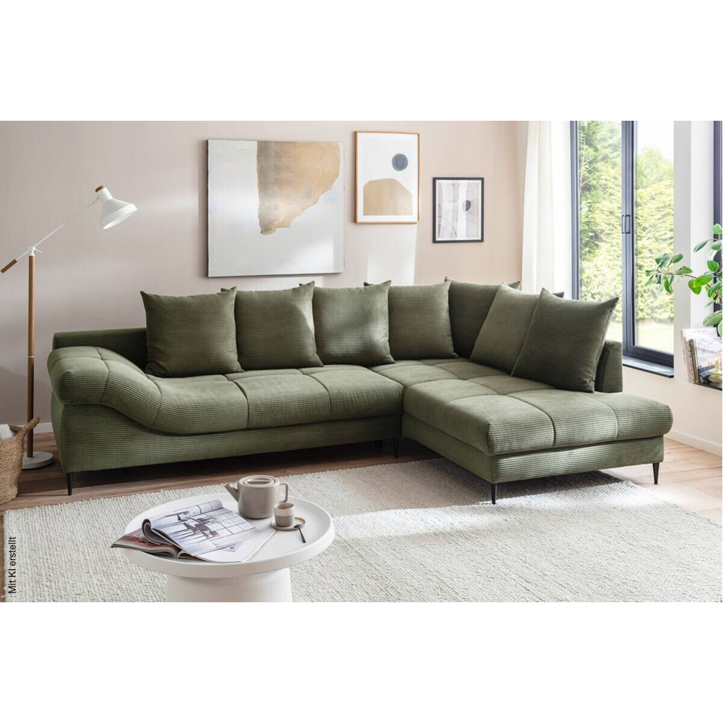 Ecksofa mit Bettfunktion und Bettkasten grün Microfaser B/H/T: ca. 299x92x205 cm