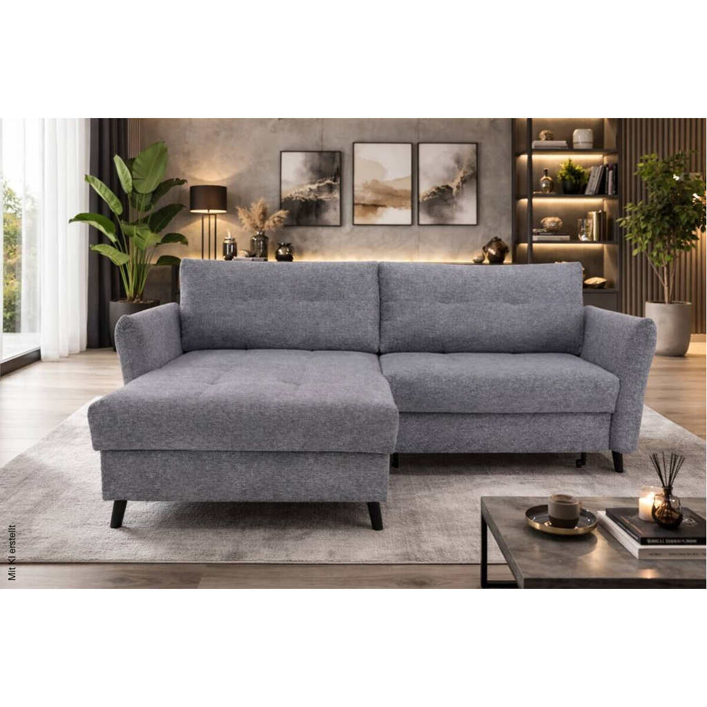Ecksofa mit Bettfunktion und Bettkasten grau Microfaser B/H/T: ca. 235x90x159 cm