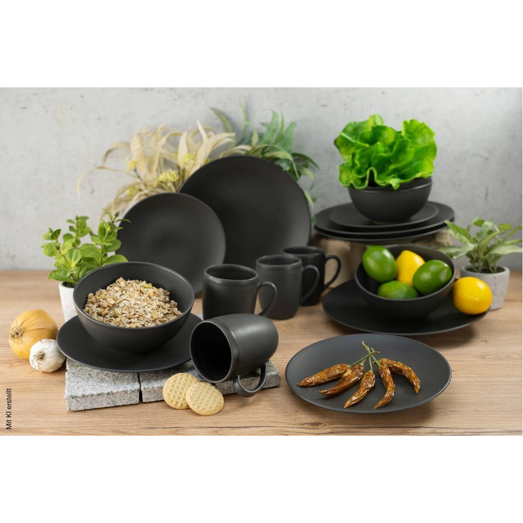 CreaTable Kombiservice Soft Touch mattschwarz Steinzeug 16 tlg.