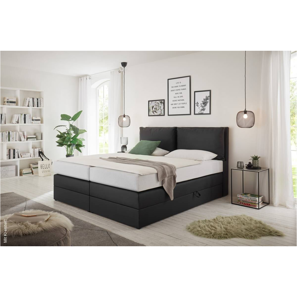 Boxspringbett Lissy schwarz Kunstleder Liegefläche B/L: ca. 160x200 cm