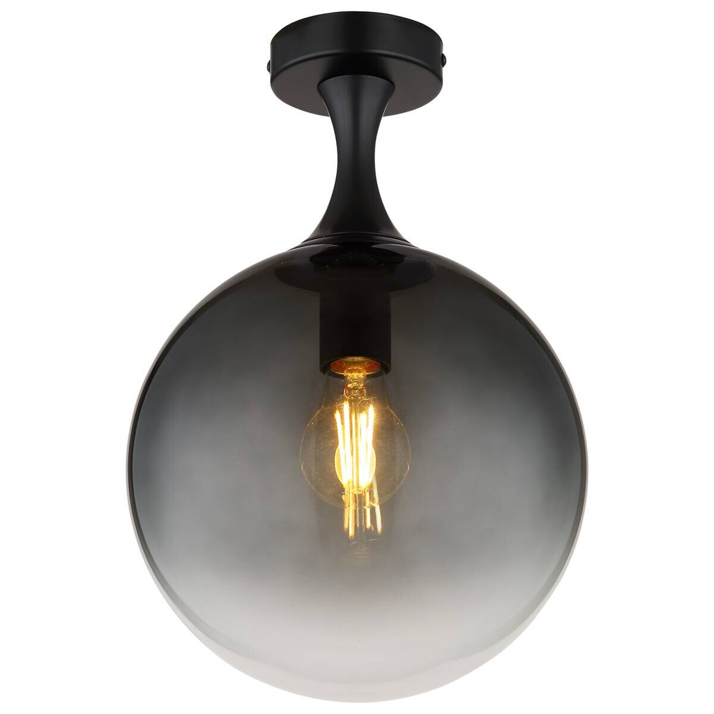 GLOBO Deckenleuchte Rauch mattschwarz Glas Metall H/D: ca. 37,5x25 cm E27 1 Brennstellen