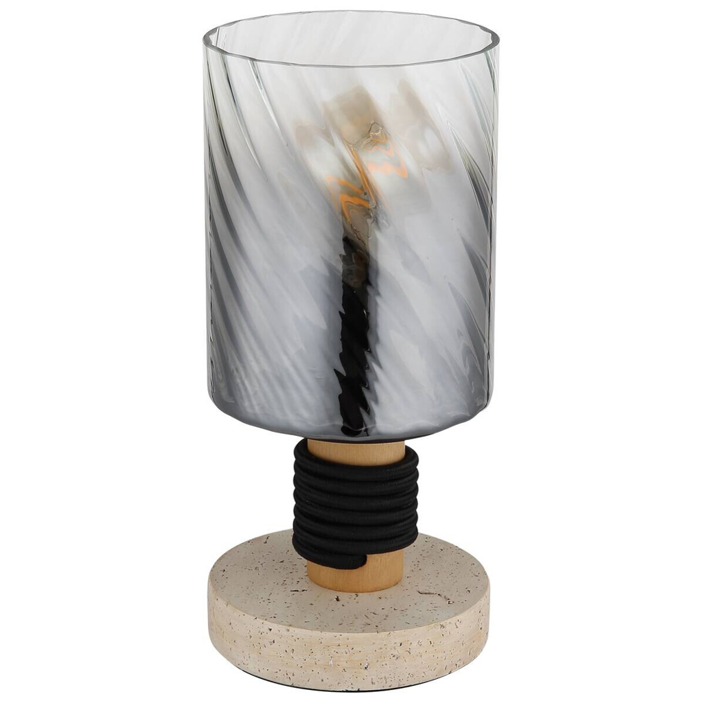 GLOBO Tischleuchte travertinbraun Rauch Glas Holz Beton H/D: ca. 25,4x12 cm E27 1 Brennstellen