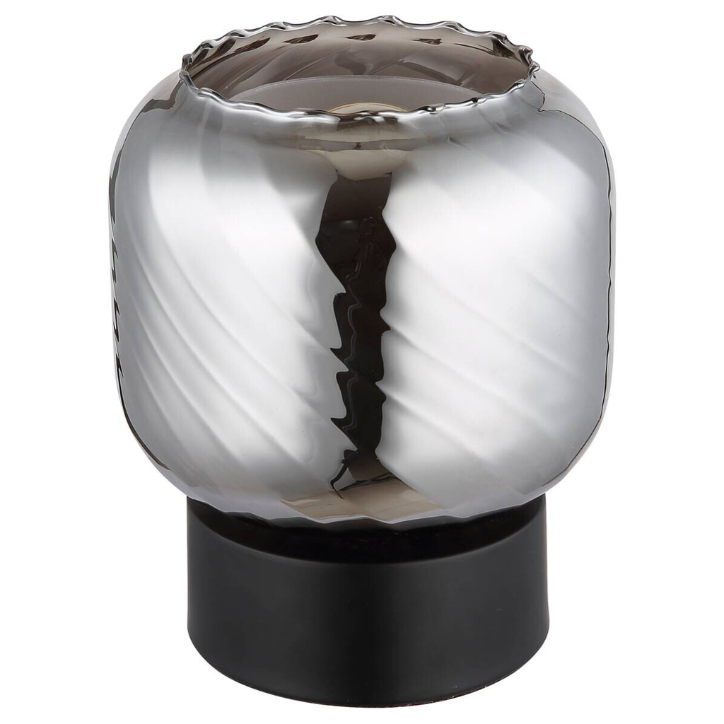GLOBO Tischleuchte Rauch mattschwarz Metall Glas H/D: ca. 17x14 cm E27 1 Brennstellen