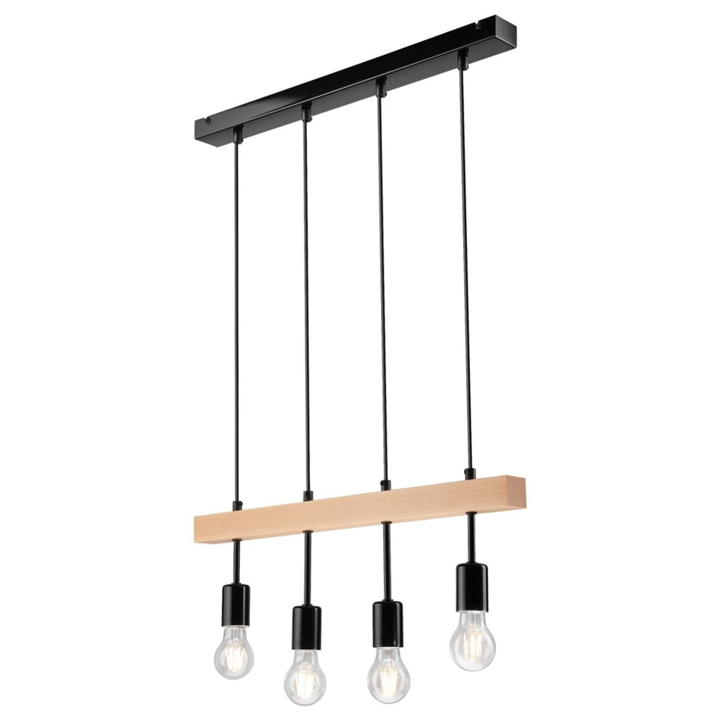 Lamkur Deckenleuchte schwarz Stahl Holz B/H/L: ca. 25x30x70 cm 4 Brennstellen