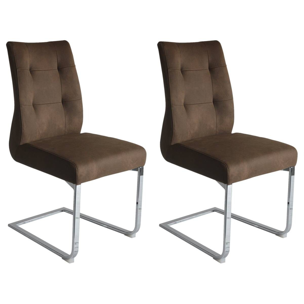 Schwingstuhl MARLEN-XXL 2er-Set dunkelbraun Vintage Chrom Stoff Metall B/H/T: ca. 72x96x80 cm