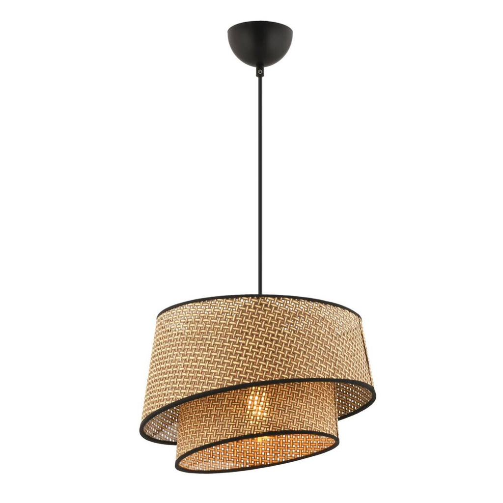 Opviq Pendelleuchte Barette schwarz beige Stoff Metall B/H/L: ca. 32x65x32 cm E27 1 Brennstellen
