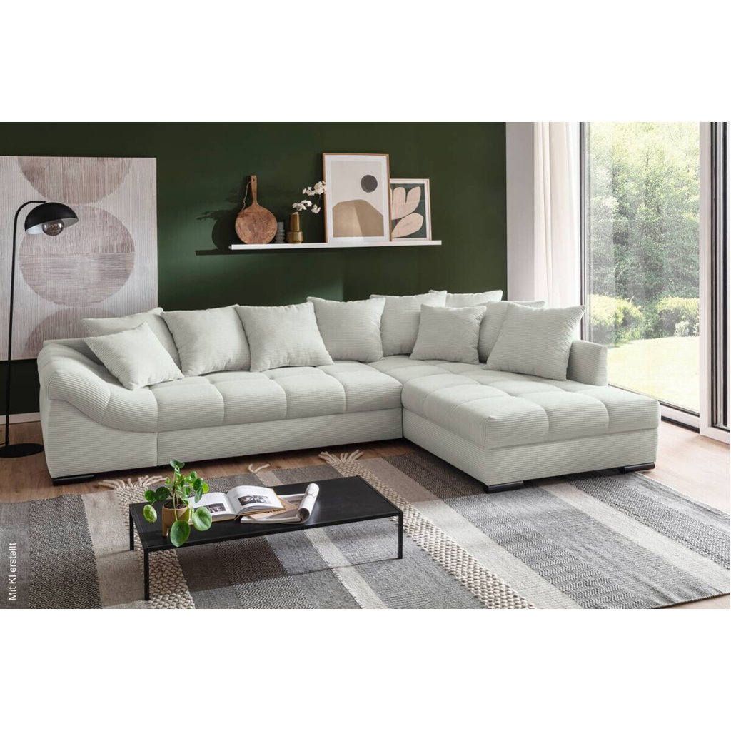 Ecksofa mit Bettfunktion ivory Microfaser B/H/T: ca. 303x88x202 cm