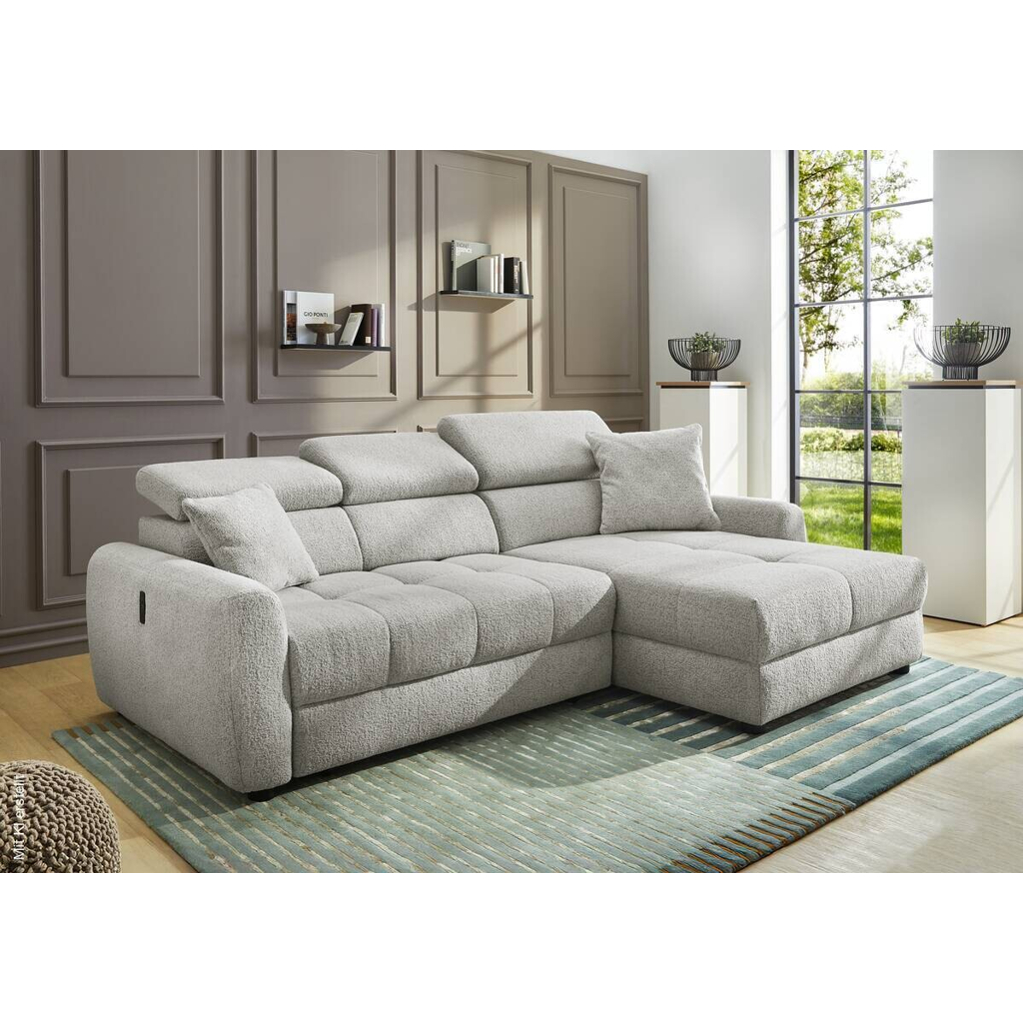 Ecksofa mit elektrischer XXL Sitztiefenverstellung hellgrau Flachgewebe B/H/T: ca. 270x109x175 cm